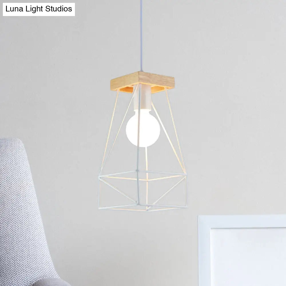 Modern Nordic Metal Cage Shade Pendant Light - Black/Blue White