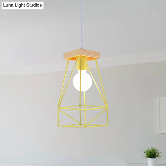 Modern Nordic Pendant Light - Metal Cage Shade 1 Head Ceiling Fixture In Black/Blue