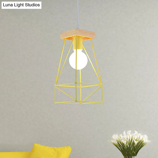 Modern Nordic Metal Cage Shade Pendant Light - Black/Blue Yellow