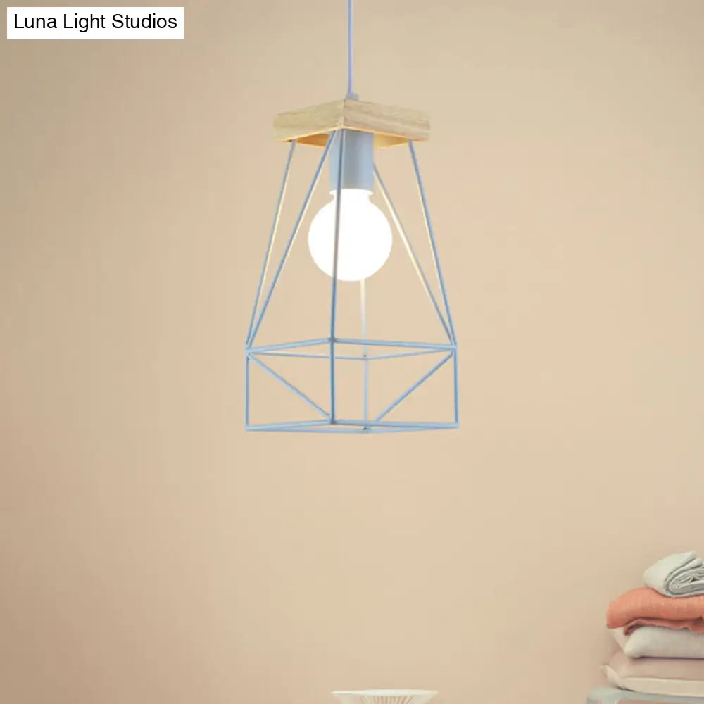 Modern Nordic Metal Cage Shade Pendant Light - Black/Blue Blue