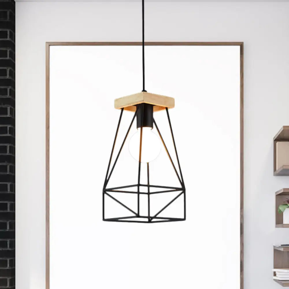 Modern Nordic Pendant Light - Metal Cage Shade 1 Head Ceiling Fixture In Black/Blue Black