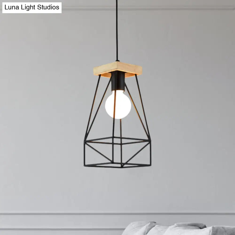 Modern Nordic Metal Cage Shade Pendant Light - Black/Blue