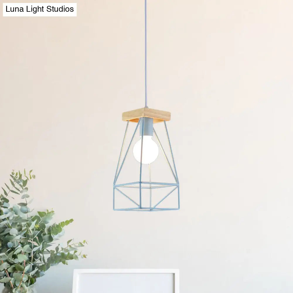 Modern Nordic Metal Cage Shade Pendant Light - Black/Blue