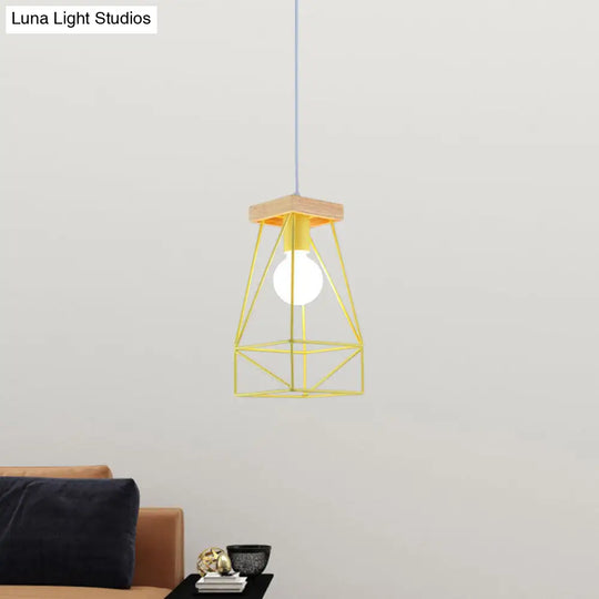 Modern Nordic Metal Cage Shade Pendant Light - Black/Blue