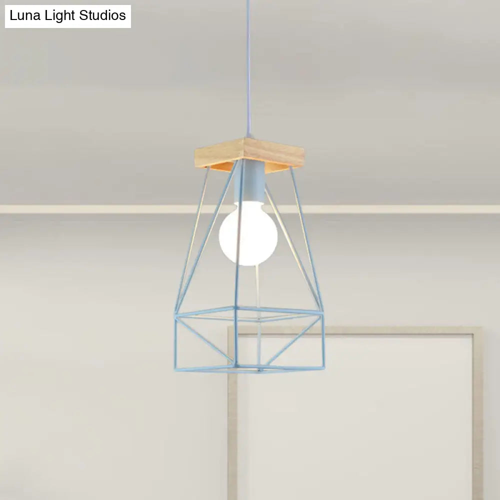 Modern Nordic Metal Cage Shade Pendant Light - Black/Blue