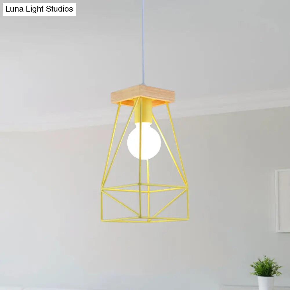 Modern Nordic Metal Cage Shade Pendant Light - Black/Blue