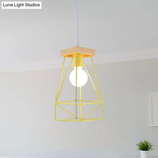 Modern Nordic Metal Cage Shade Pendant Light - Black/Blue