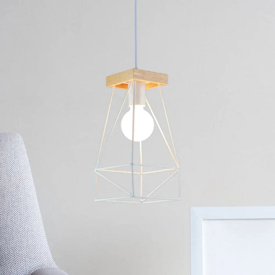 Modern Nordic Pendant Light - Metal Cage Shade 1 Head Ceiling Fixture In Black/Blue White