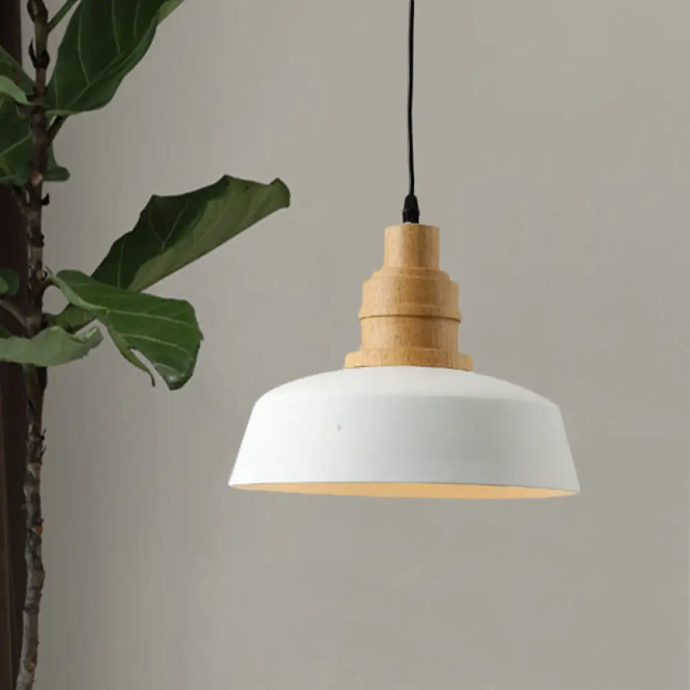 Modern Nordic Restaurant Pendant Ceiling Light With White Finish And Iron Bowl Shade