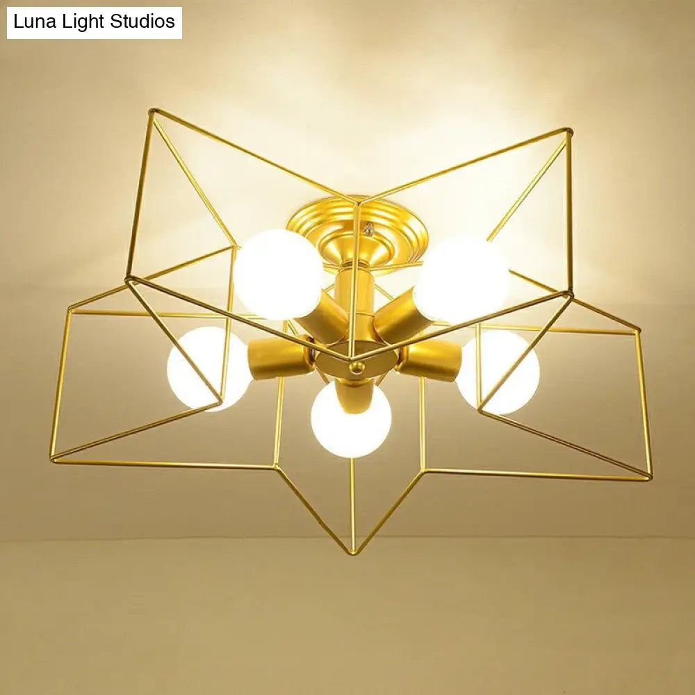 Modern Nordic Star Cage Ceiling Fixture - 5-Light Metal Flush Mount For Living Room