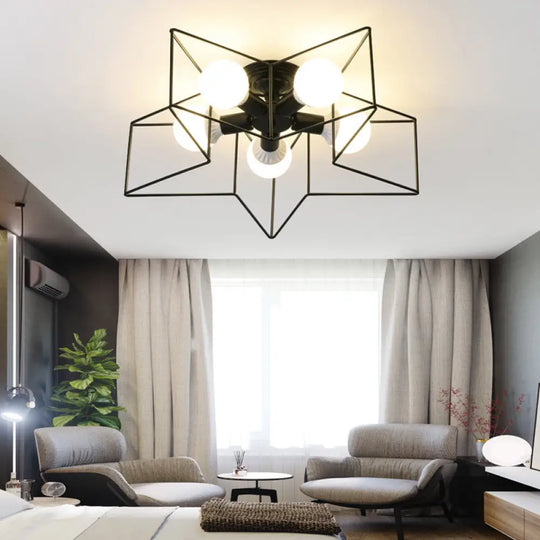 Modern Nordic Star Cage Ceiling Fixture - 5 - Light Metal Flush Mount For Living Room Black