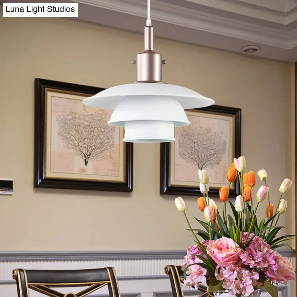 Nordic Style Metallic Pendant Lamp - Layered Hanging Light Fixture For Living Room Black/Silver