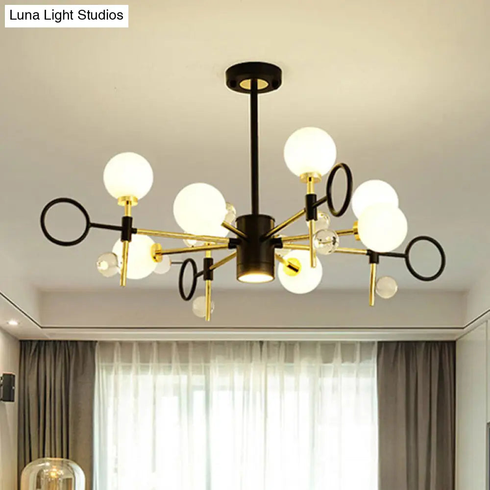 Modern Nordic Style Black Pendant Chandelier With 6/8 Lights And Globe Glass Shade