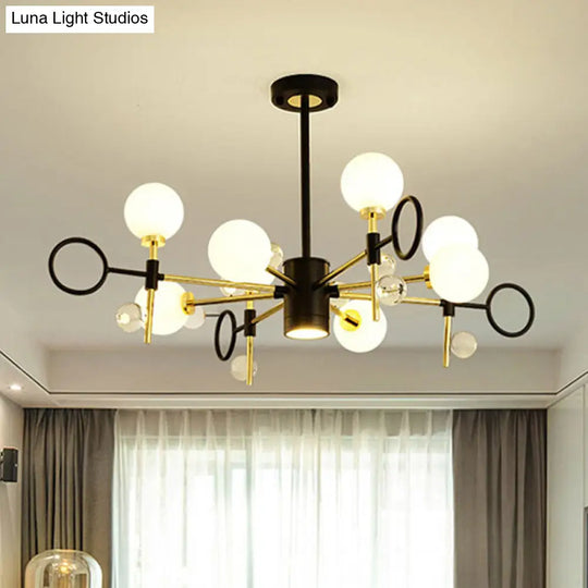 Modern Nordic Style Black Pendant Chandelier With 6/8 Lights And Globe Glass Shade