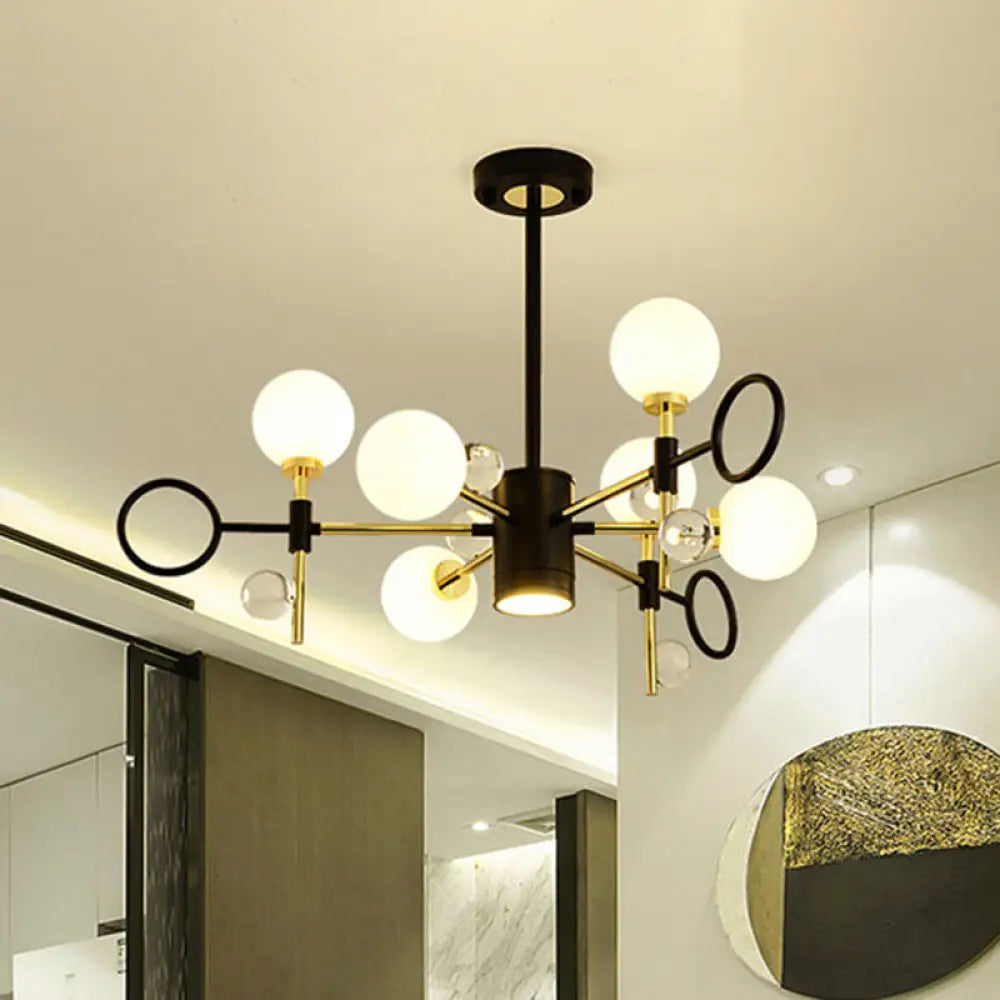 Modern Nordic Style 6/8-Light Black Chandelier With Globe Glass Shade 6 /