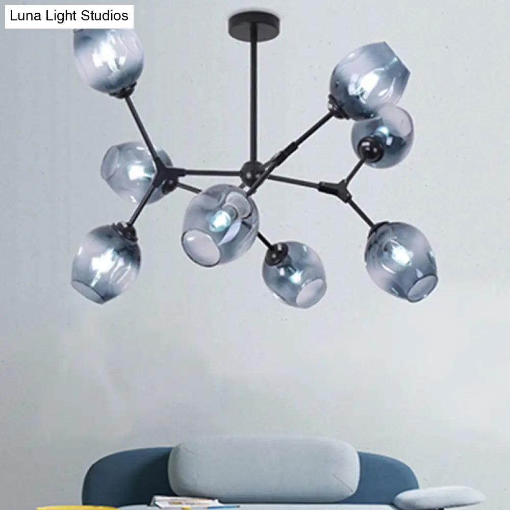 Modern Nordic Style Black Branch Chandelier With Adjustable Arm - 6/8/9 Lights Amber/Blue/Clear