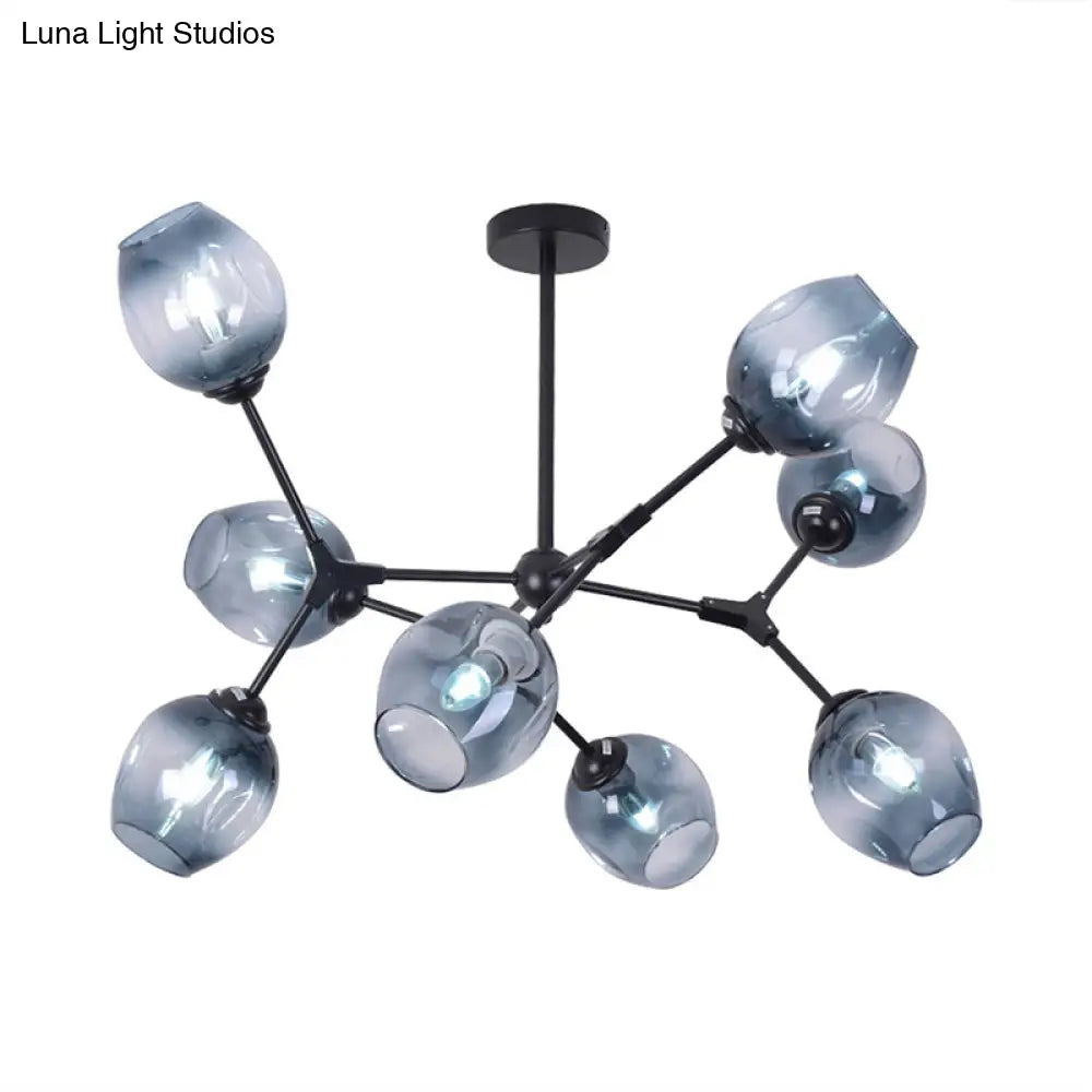 Modern Nordic Style Black Branch Chandelier With Adjustable Arm - 6/8/9 Lights Amber/Blue/Clear