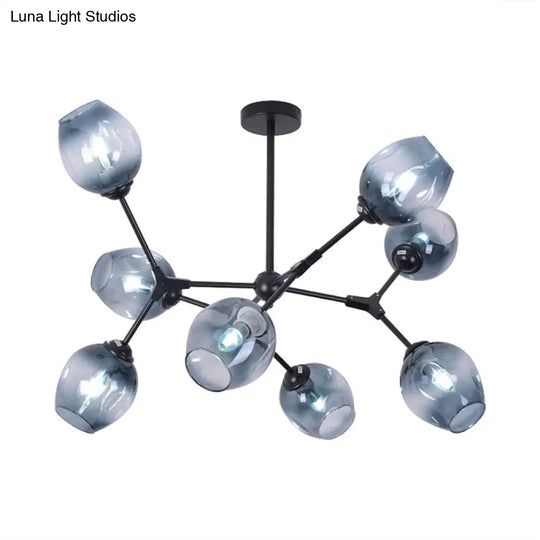 Modern Nordic Style Black Branch Chandelier With Adjustable Arm - 6/8/9 Lights Amber/Blue/Clear