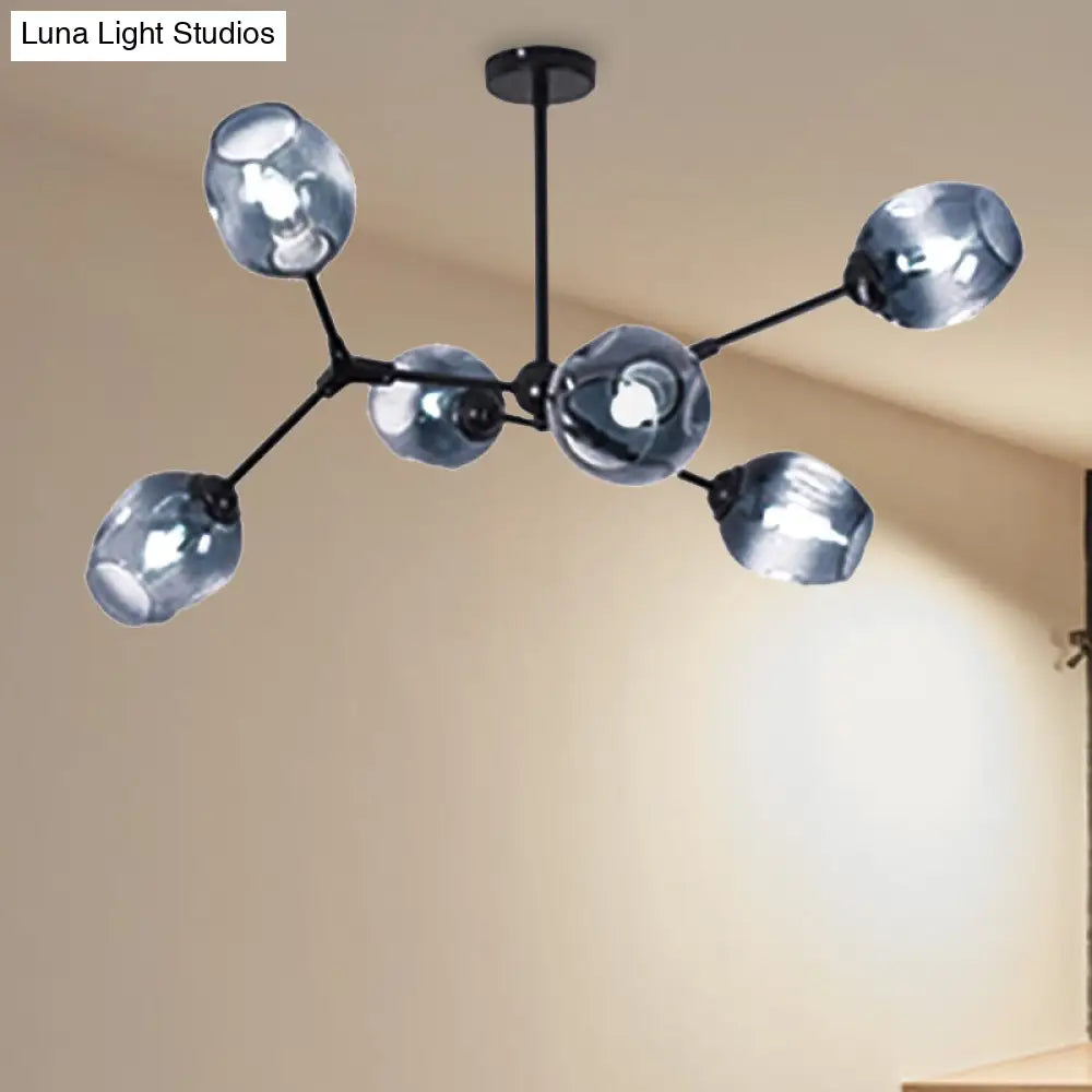 Modern Nordic Style Black Branch Chandelier With Adjustable Arm - 6/8/9 Lights Amber/Blue/Clear