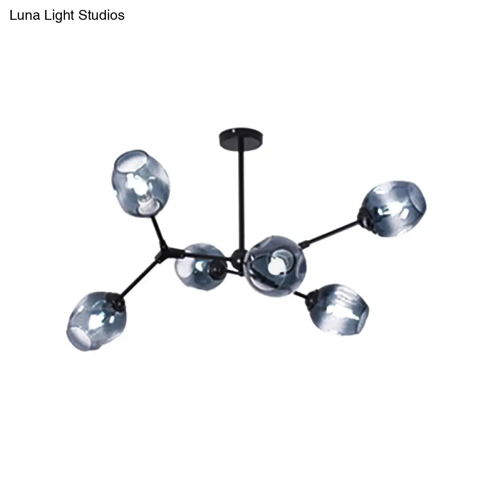 Modern Nordic Style Black Branch Chandelier With Adjustable Arm - 6/8/9 Lights Amber/Blue/Clear