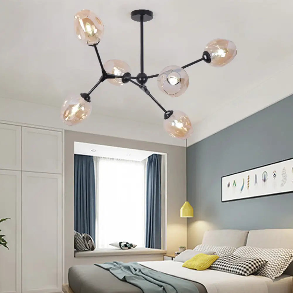 Modern Nordic Style Black Branch Chandelier With Adjustable Arm - 6/8/9 Lights Amber/Blue/Clear