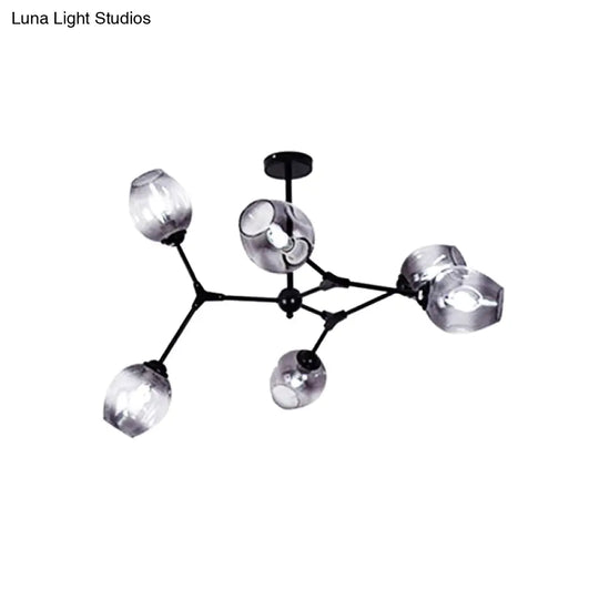 Modern Nordic Style Black Branch Chandelier With Adjustable Arm - 6/8/9 Lights Amber/Blue/Clear