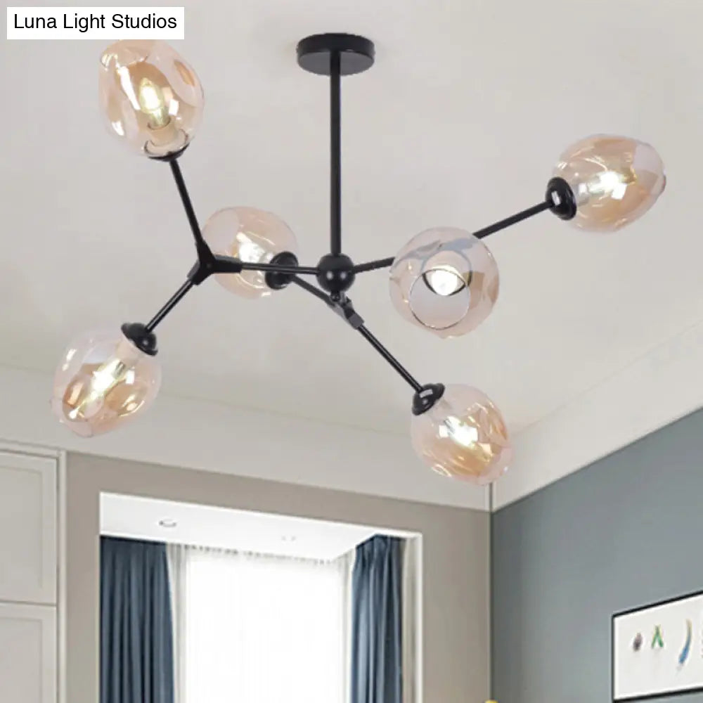 Modern Nordic Style Black Branch Chandelier With Adjustable Arm - 6/8/9 Lights Amber/Blue/Clear