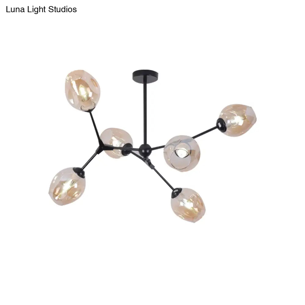 Modern Nordic Style Black Branch Chandelier With Adjustable Arm - 6/8/9 Lights Amber/Blue/Clear