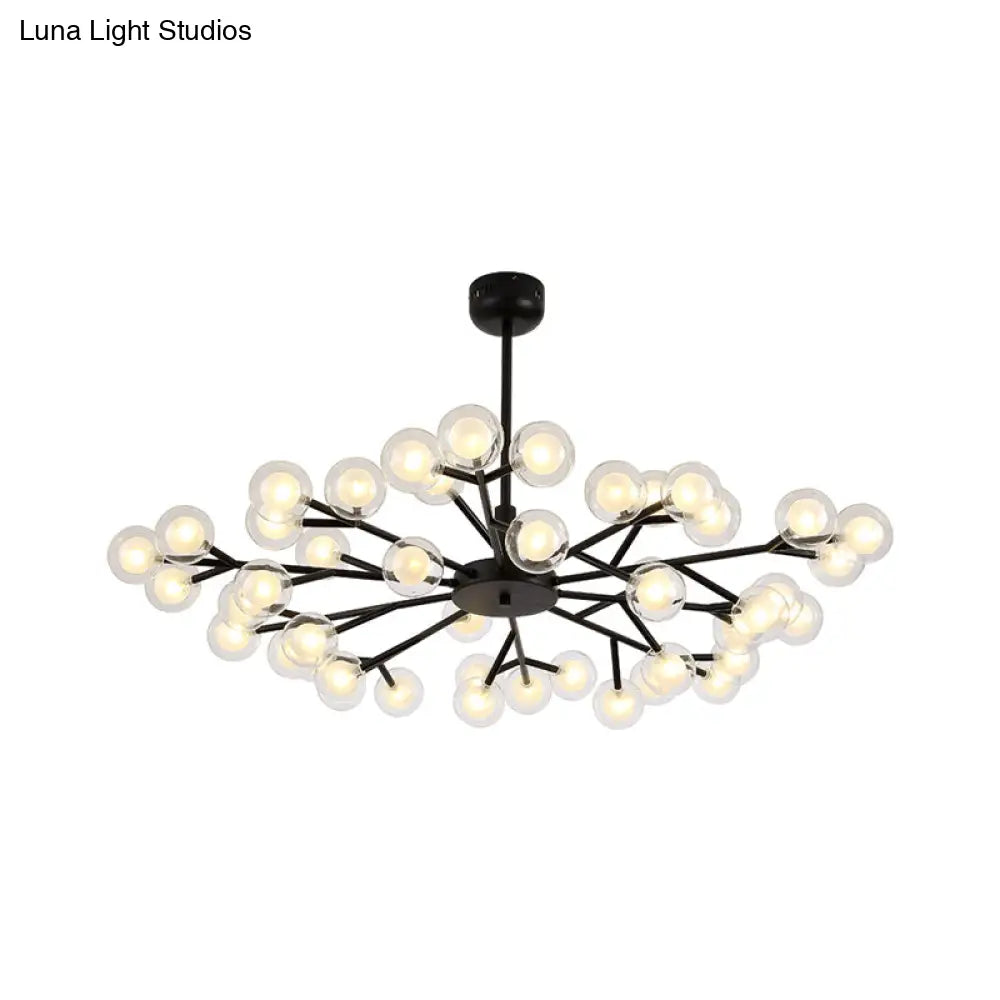 Modern Nordic Style Black Branching Chandelier Pendant Light - Metal Hanging With Clear Glass Ball