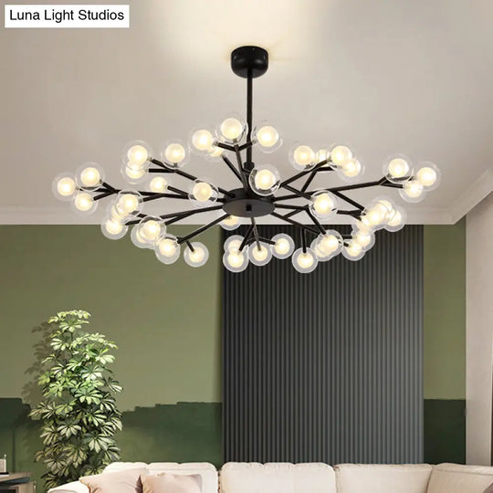 Modern Nordic Style Black Branching Chandelier Pendant Light - Metal Hanging With Clear Glass Ball