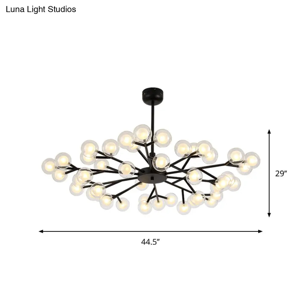 Modern Nordic Style Black Branching Chandelier Pendant Light - Metal Hanging With Clear Glass Ball