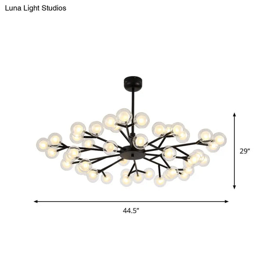 Modern Nordic Style Black Branching Chandelier Pendant Light - Metal Hanging With Clear Glass Ball