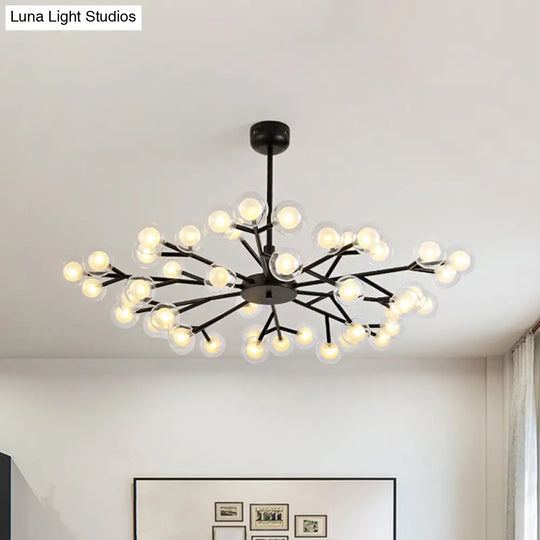 Modern Nordic Style Black Branching Chandelier Pendant Light - Metal Hanging With Clear Glass Ball