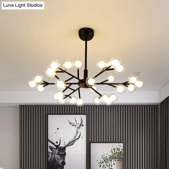 Modern Nordic Style Black Branching Chandelier Pendant Light - Metal Hanging With Clear Glass Ball