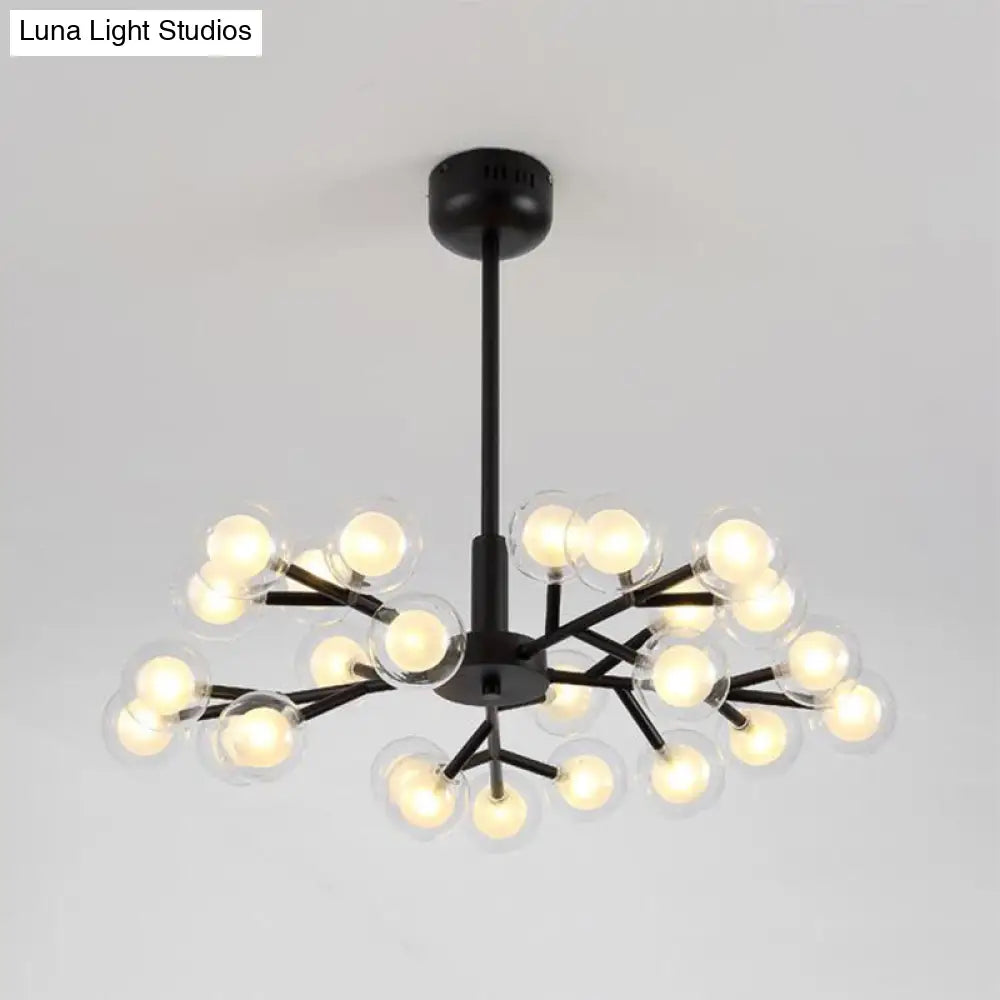 Modern Nordic Style Black Branching Chandelier Pendant Light - Metal Hanging With Clear Glass Ball