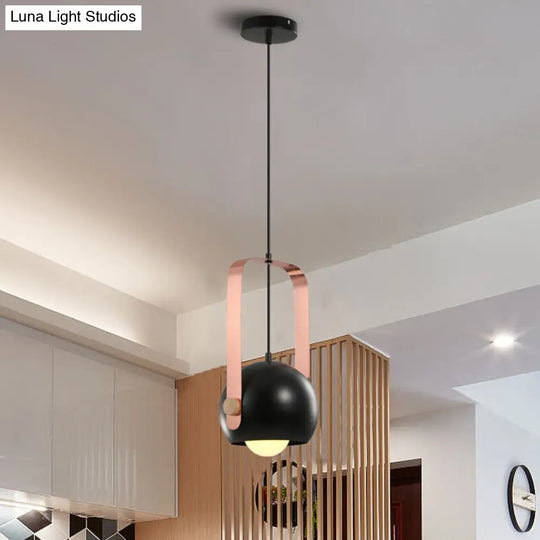 Modern Nordic Style Black Dome Ceiling Pendant Light With Pink Handle