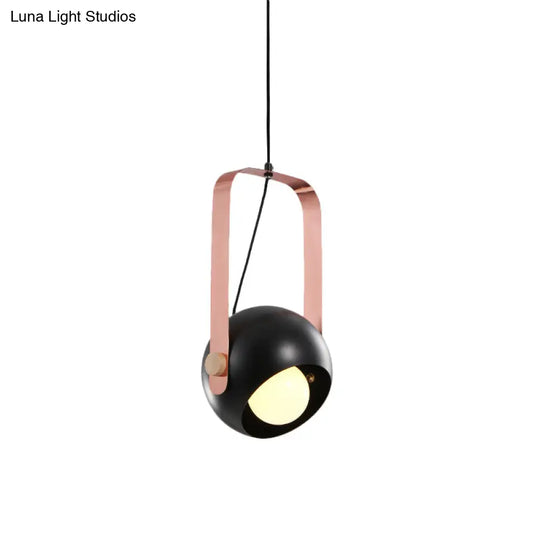 Modern Nordic Style Black Dome Ceiling Pendant Light With Pink Handle