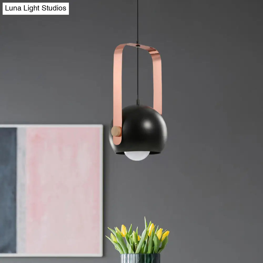 Modern Nordic Style Black Dome Ceiling Pendant Light With Pink Handle