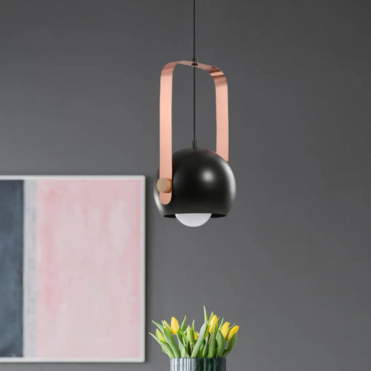 Modern Nordic Style Black Dome Pendant Light With Pink Metal Handle