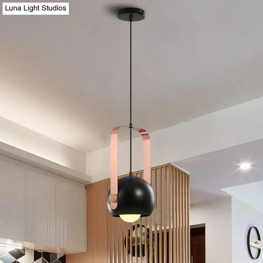 Modern Nordic Style Black Dome Pendant Light With Pink Metal Handle