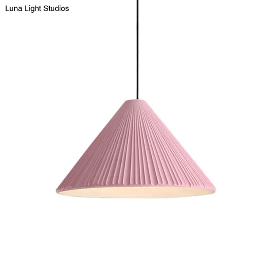 Modern Nordic Style Conic Pendant Light In Blue/Pink/White - Ribbed Design 12.5’/16.5’ Width