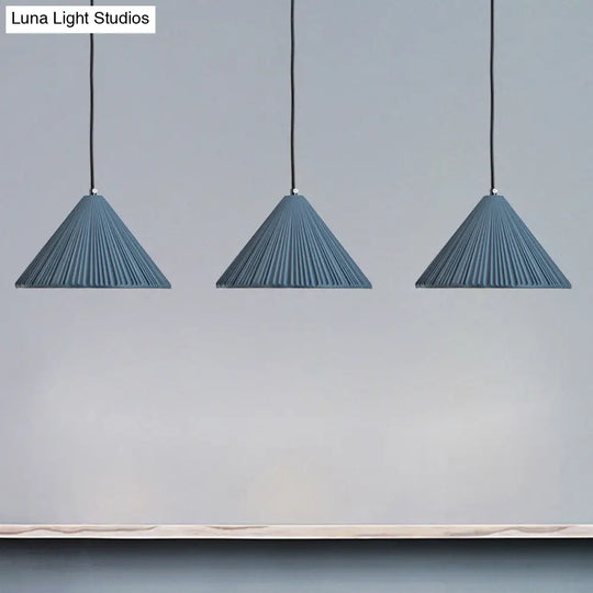 Modern Nordic Style Conic Pendant Light In Blue/Pink/White - Ribbed Design 12.5’/16.5’ Width