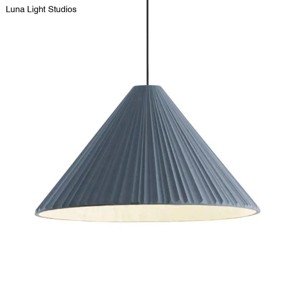 Modern Nordic Style Conic Pendant Light In Blue/Pink/White - Ribbed Design 12.5’/16.5’ Width