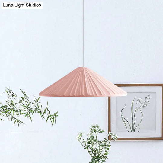 Modern Nordic Style Conic Pendant Light In Blue/Pink/White - Ribbed Design 12.5’/16.5’ Width