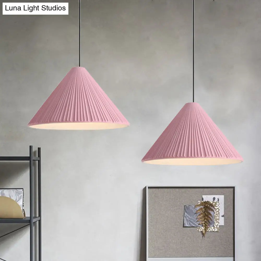 Modern Nordic Style Conic Pendant Light In Blue/Pink/White - Ribbed Design 12.5’/16.5’ Width