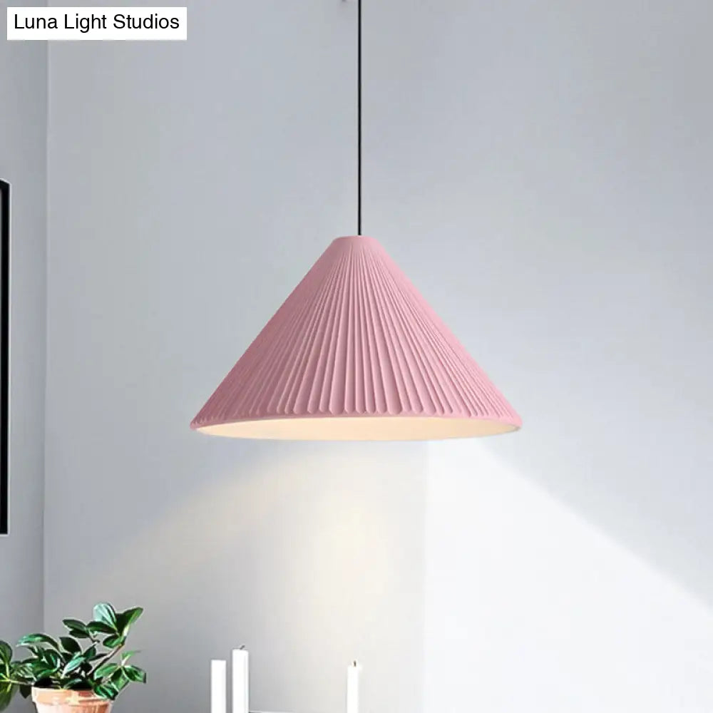 1-Head Nordic Style Pendant Light: 12.5/16.5 W Ribbed Design Blue/Pink/White Resin Bedroom Hanging