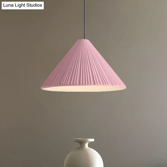 1-Head Nordic Style Pendant Light: 12.5/16.5 W Ribbed Design Blue/Pink/White Resin Bedroom Hanging