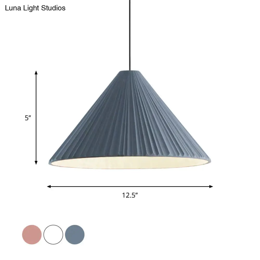 Modern Nordic Style Conic Pendant Light In Blue/Pink/White - Ribbed Design 12.5’/16.5’ Width