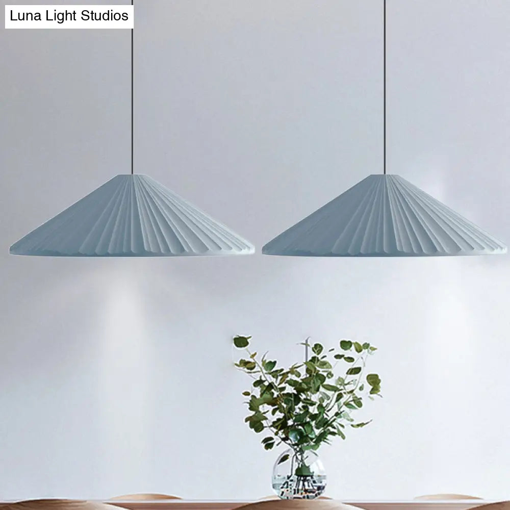 Modern Nordic Style Conic Pendant Light In Blue/Pink/White - Ribbed Design 12.5’/16.5’ Width