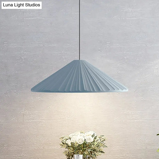 Modern Nordic Style Conic Pendant Light In Blue/Pink/White - Ribbed Design 12.5’/16.5’ Width